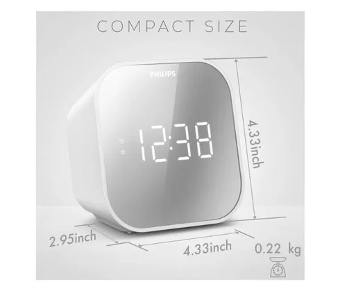 Vista 4 de Reloj Despertador Philips Diseño Espejo Puerto Usb