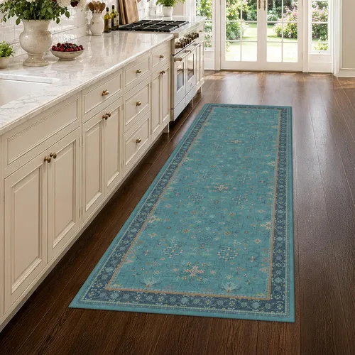 Vista 114 de Hazo Haus – Alfombra pequeña para entrada, cocina o baño, antideslizante con base de goma, resistente a las manchas y a la decoloración, diseño