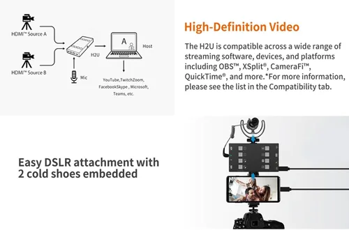 Vista 6 de Tarjeta de captura de video H2U, pantalla HDMI 4k a USB se puede cambiar