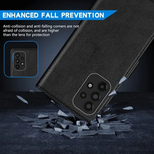 Vista 7 de ZZXX Funda tipo cartera para Samsung Galaxy A53 5G con bloqueo RFID, ranura para tarjetas, función atril, cierre magnético, funda protectora de Negro