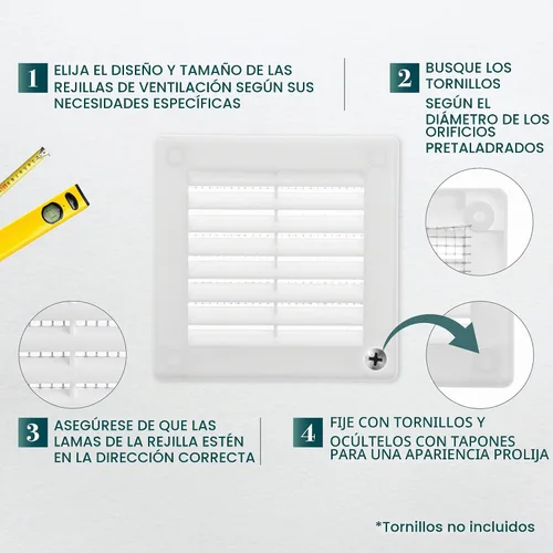 Vista 3 de Medida de apertura de 3'' x 3'' pulgadas / Rejilla externa de ventilación cuadrada blanca con malla protectora - Registro de plástico ligero Blanco