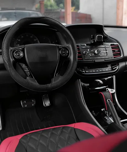 Vista 6 de Funda para volante, accesorios de automóvil, fundas de cuero de microfibra para volante de automóvil, protector universal de 15 pulgadas