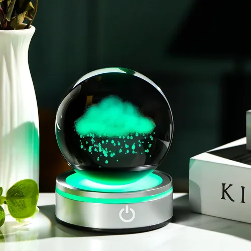 Vista 6 de Arikyrist Bola de cristal 3D de 8 cm de nubes y lluvias, regalo para mujeres y hombres, bola decorativa de cristal K9 con figura grabada de nubes
