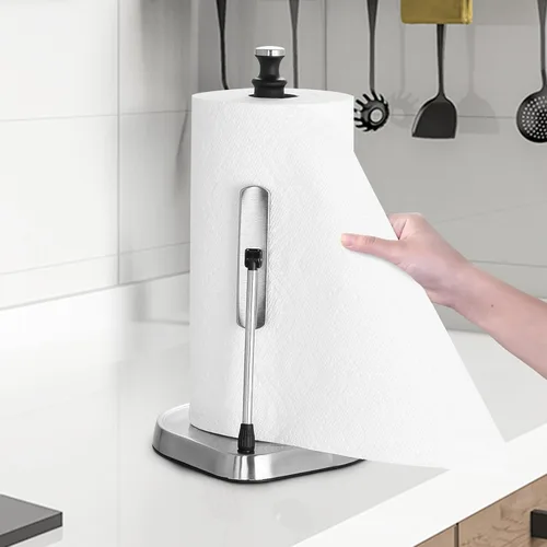 Vista 3 de Soporte para toallas de papel Dailyart para rasgar con una mano - Encimera con brazo de tensión y base antideslizante con peso, soporte para toallas