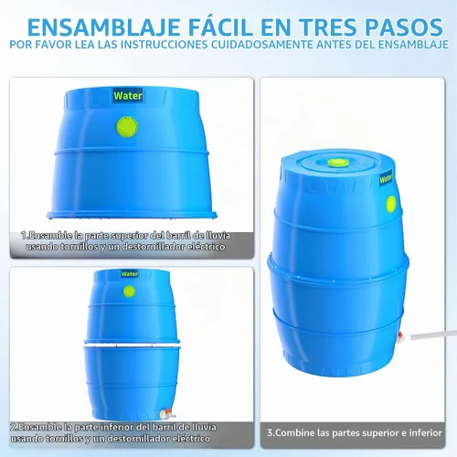 Vista 4 de SQUEEZE master Barril de colección de agua de 50 galones - Barril de almacenamiento de agua potable con canillas - Sistema de suministro de agua