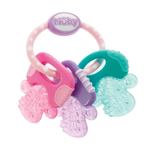 Vista 5 de Nuby Llaves de mordedor de gel de hielo - Juguetes de silicona calmante para bebés - Suave para encías doloridas Juguetes coloridos y divertidos