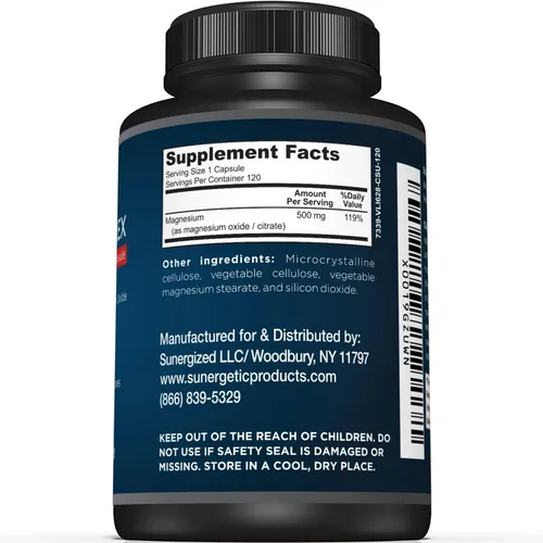 Vista 2 de Cápsulas de citrato de magnesio de primera calidad – Potente suplemento de óxido de magnesio y citrato de 500 mg – Ayuda a apoyar huesos, músculos