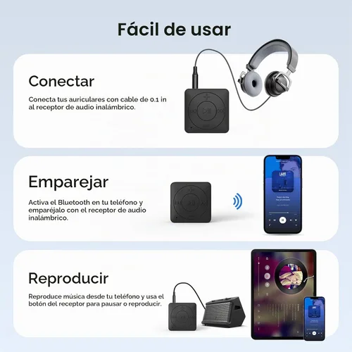 Vista 7 de MIPEACE Adaptador Bluetooth para auriculares con cable, auxiliar de 0.1 in