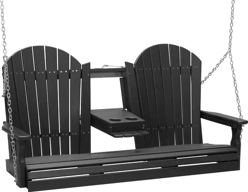 Vista 14 de LuxCraft Adirondack - Columpio colgante para porche delantero de 5 pies con consola abatible, asientos hasta 3, banco de columpio de patio al aire