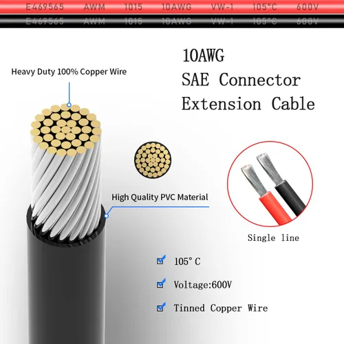 Vista 2 de ELFCULB Cable Conector SAE, 10AWG 1FT 2 Pines Conector Rápido SAE Enchufe de Desconexión para Panel Solar Carro Motocicleta (Paquete de 2)