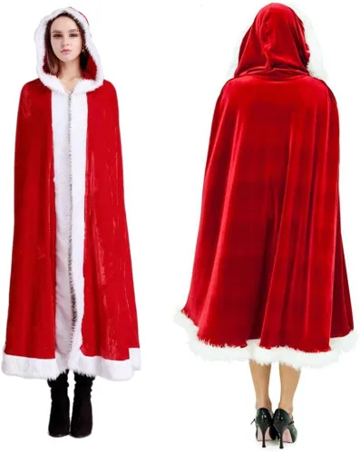 Vista 3 de TINKSKY Capa de Navidad con capucha de la Sra. Santa Claus, disfraz de cosplay para fiesta, talla L, rojo