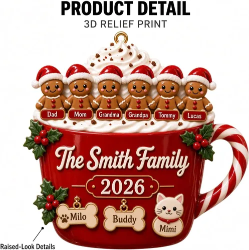 Vista 6 de Taza de Navidad personalizada con diseño de pan de jengibre 2026 Taza de crema_02