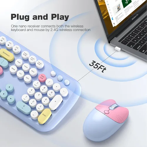 Vista 2 de MOWUX - Combo de teclado y mouse inalámbricos para Windows, teclado inalámbrico externo de tamaño completo 2.4G, mouse compacto, 8 teclas multimedia