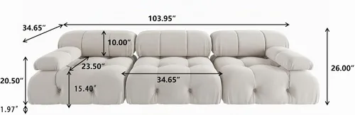 Vista 2 de WJShome - Sofá modular modular de 103.95 pulgadas, sofá modular convertible de terciopelo de 3 plazas, sofá modular minimalista para sala de estar
