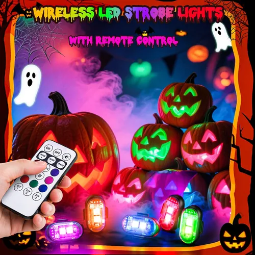 Vista 6 de 4 piezas de luces estroboscópicas LED inalámbricas con control remoto, luces LED recargables inalámbricas de 8 colores para Halloween