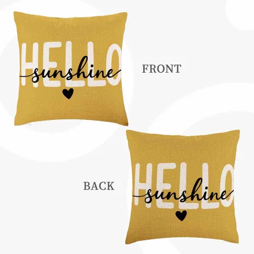 Vista 5 de IBILIU Hello Throw - Fundas de almohada de 18 x 18 pulgadas, color amarillo sol, fundas de cojín de lino y algodón para sofá, dormitorio