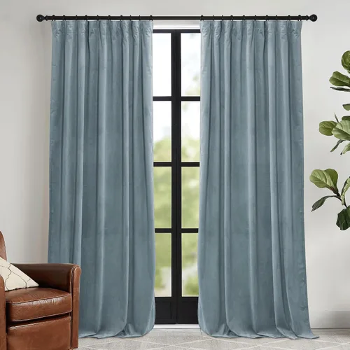 Vista 22 de RYB HOME Cortinas elegantes de terciopelo verde de 63 pulgadas de largo, bloqueo de luz, aislamiento térmico, elegantes cortinas de terciopelo