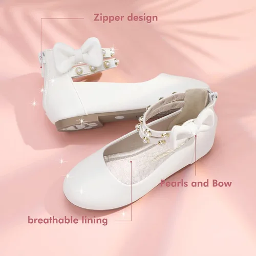 Vista 5 de PANDANINJIA Jessica Pearl Bow Ballet Flats Zapatos Doble Tobillo Correa Vestido Bailarina Plana Mary Jane