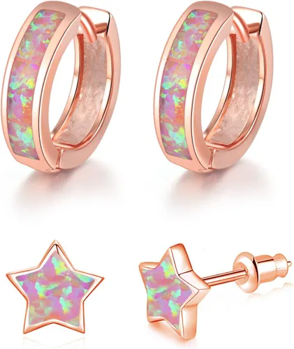 Vista 223 de CiNily Aretes Huggie de ópalo con bisagras, chapados en oro, hipoalergénicos, pequeños aretes de aro para mujeres, adolescentes, niñas, hombres
