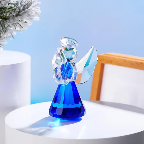 Vista 8 de YWHL Figura decorativa de ángel de cristal azul, estatua de guardián de cristal, regalo bonito de adorno de ángel para mujer