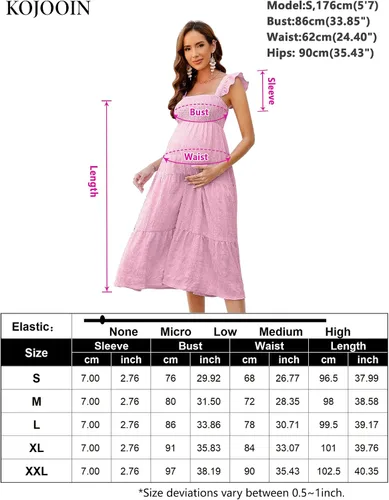 Vista 6 de KOJOOIN Vestido de maternidad para mujer, sin mangas, cuello cuadrado, volantes, casual, bohemio, vestido midi para baby shower, sesión de fotos