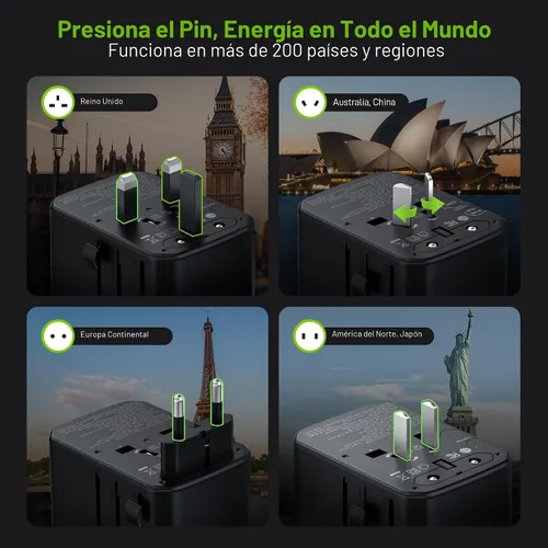 Vista 7 de Epicka Pulse Duo 45W Universal Travel Adapter PD/QC 3.0, 2AC/2USB-C/2USB-A
