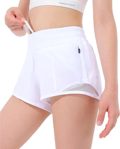 Vista 5 de Aurefin Pantalones cortos deportivos para niñas, pantalones cortos ligeros para correr para adolescentes, niñas, pantalones cortos deportivos
