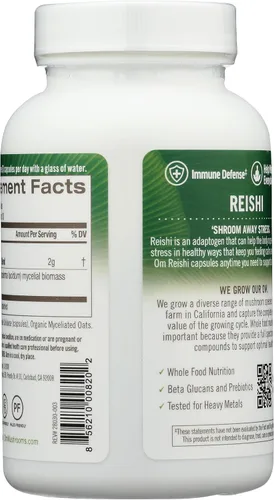 Vista 4 de Om Mushroom Superfood Reishi - Suplemento superalimenticio de cápsulas de hongos, 90 unidades, 30 días, adapttógeno, apoyo al estrés y al sistema