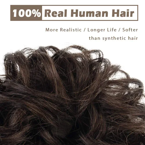 Vista 6 de BARSDAR 2 piezas de cabello de moño desordenado de color marrón oscuro + extensión de moño de cabello 100% humano