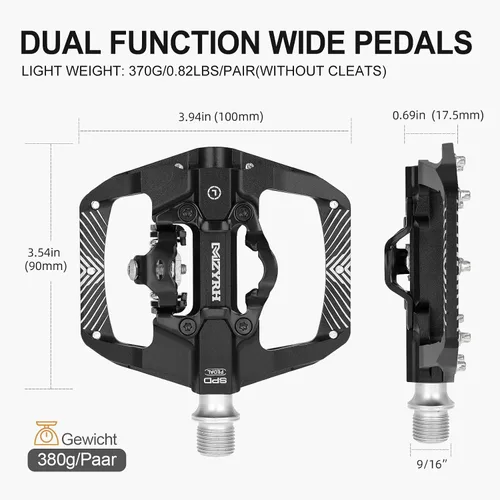 Vista 5 de MZYRH Pedal, pedales de bicicleta de montaña MTB, compatibles con doble función sellada sin clipless de aluminio 9/16 pulgadas, plataforma plana