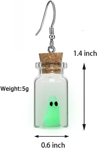 Vista 7 de Aretes de fantasma, collar de fantasma, aretes de fantasma en una botella, collar adopta un fantasma en frasco, joyería fantasma que brilla