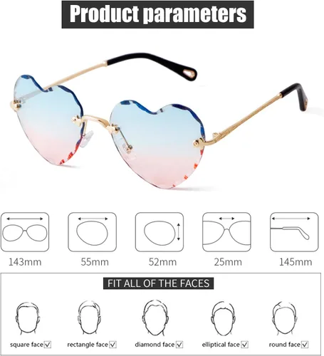 Vista 4 de GIFIORE Gafas de sol de corazón para mujer, con forma de corazón, a la moda, sin montura, rosa, azul, degradado