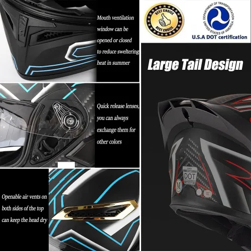 Vista 3 de Casco modular Bluetooth para motocicleta, soporte Bluetooth para 2 personas, casco integrado de cara completa, casco abatible con visera solar
