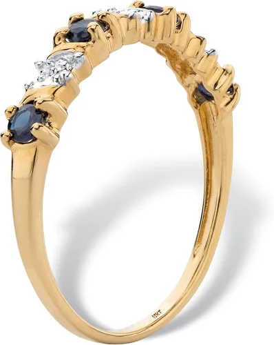 Vista 2 de Anillo redondo de oro amarillo de 10 quilates con diamantes de imitación verde o zafiro azul