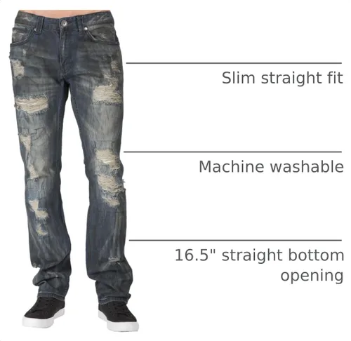 Vista 4 de Level 7 Jeans de mezclilla prémium para hombre, corte recto y hecho a mano negro (Black Tint)