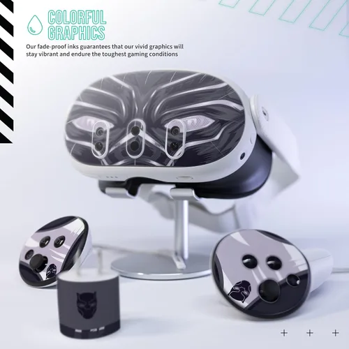 Vista 2 de Easy-to-Apply Skin Sticker Kit Compatible with Meta Quest 3 - Headset Black Cat VR Accessories - Virtual Reality Protective Cover