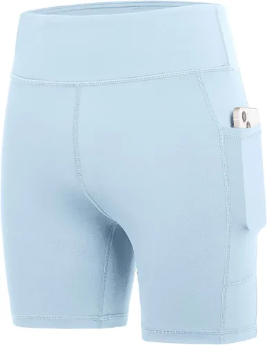 Vista 14 de DEVOROPA Pantalones cortos de 5" de elastano para niñas, pantalones cortos de voleibol, pantalones cortos elásticos para atletismo y gimnasia Beige