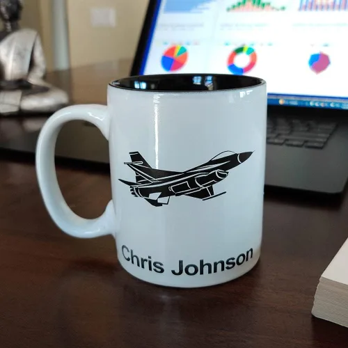 Vista 4 de LaserGram Taza de café de cerámica redonda de 11 oz, símbolo de fuerza chino, grabado personalizado incluido (negro)