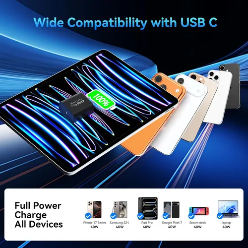 Vista 4 de Cargador para teléfono 17 Pro Max de carga rápida, cargador USB C de 40W con cable de carga tipo C de 3.05 metros para iPhone 17 16 15 Pro Max/17 16