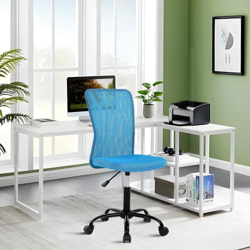 Vista 13 de Silla de oficina sin brazos, silla de oficina ergonómica de malla con respaldo alto con soporte lumbar, sillas de computadora, silla con ruedas