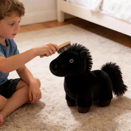 Vista 4 de PEACH CAT Animal de peluche de caballo de 8 pulgadas, lindo caballo de peluche suave, juguetes de peluche, regalos para niños, color negro