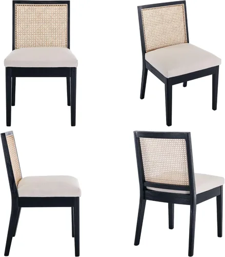 Vista 7 de BESTANO Juego de 2 sillas de comedor de ratán estilo granja, sillas de cocina de madera negra para comedor rectangular, sillas de cocina de mimbre