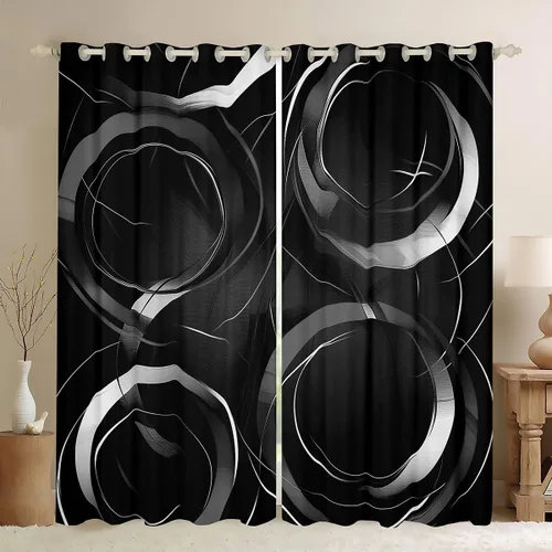 Vista 23 de Feelyou Cortinas de videojuegos negro y gris para niños, dormitorio, música, audífonos, notas, cortinas de ventana, para niños, adolescentes
