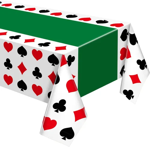 Vista 9 de Hosuly 3 piezas de decoración de fiesta temática de casino, mantel de póquer de plástico desechable, mantel temático de casino para juegos Negro