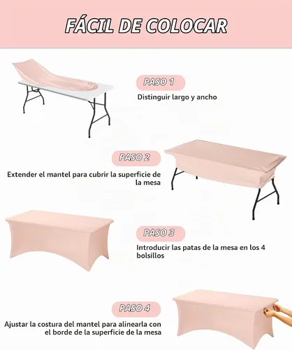 Vista 5 de Fixwal Paquete de 2 manteles de cumpleaños de elastano de 4 pies, color Rosa bebé