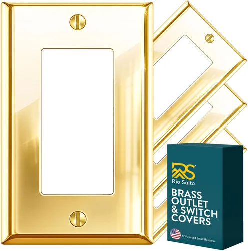 Vista 56 de Rio Salto BRASS Signature Collection MIDSIZE - Placa de pared de metal dorado para interruptor de luz o cubierta de tomacorriente, placa de pared