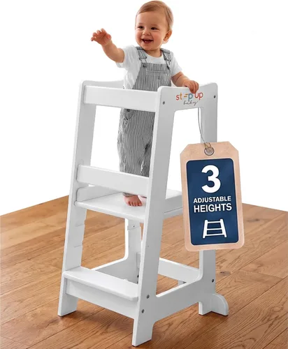 Vista 8 de Taburete de madera ajustable de 3 niveles para niños pequeños, color gris