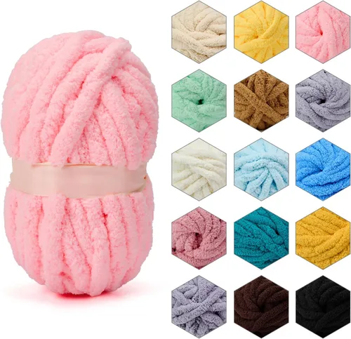 Vista 13 de ERLYEEN Hilo de Chenilla Grueso Súper Voluminoso Suave Espeso Esponjoso Jumbo Gigante Lavable Hilo Grande de Poliéster DIY para Manta de Tejido a