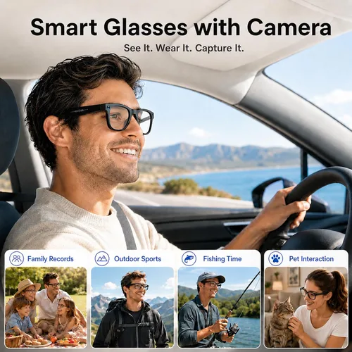 Vista 12 de Gafas inteligentes AI con cámara, captura HD de 13 MP, 4K EIS, lentes