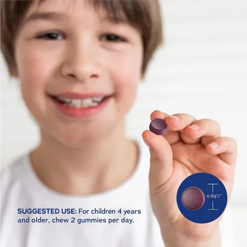 Vista 4 de Natural Vitality Kids Calm Gomitas de glicinato de magnesio Sabor a uva agria Suplemento sin OMG, vegano y sin gluten 60